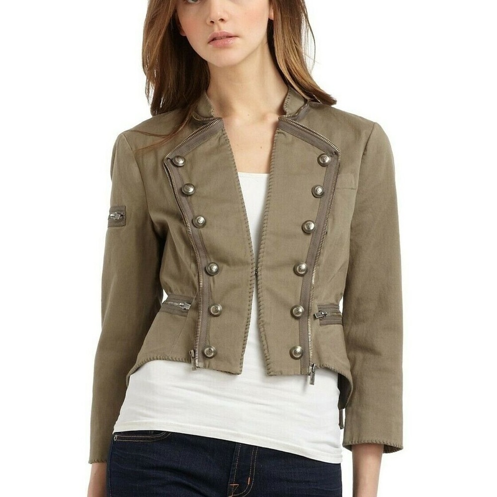 Military Style Fitted Jacket, Army Green, Size XS